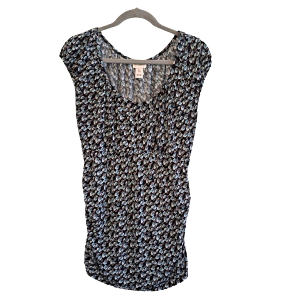 Motherhood Maternity Black White Cap Sleeve Tiny Polka Dot Tunic Size Small